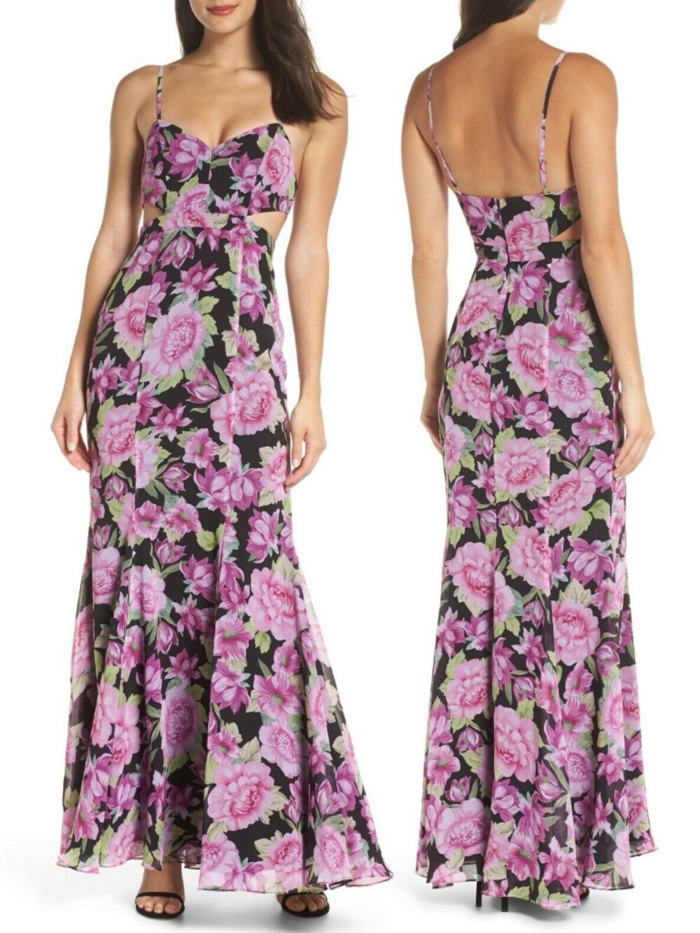 Magenta Floral Formal Cocktail Maxi Dress 14